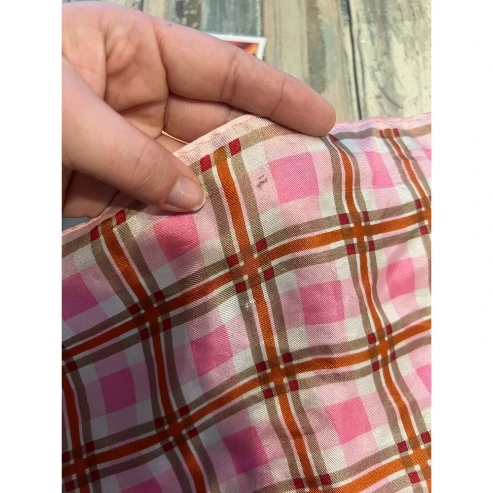 Vintage Glentex 100% Silk Pink Plaid Rectangle Scarf 1960s Mod Twee Checker‎